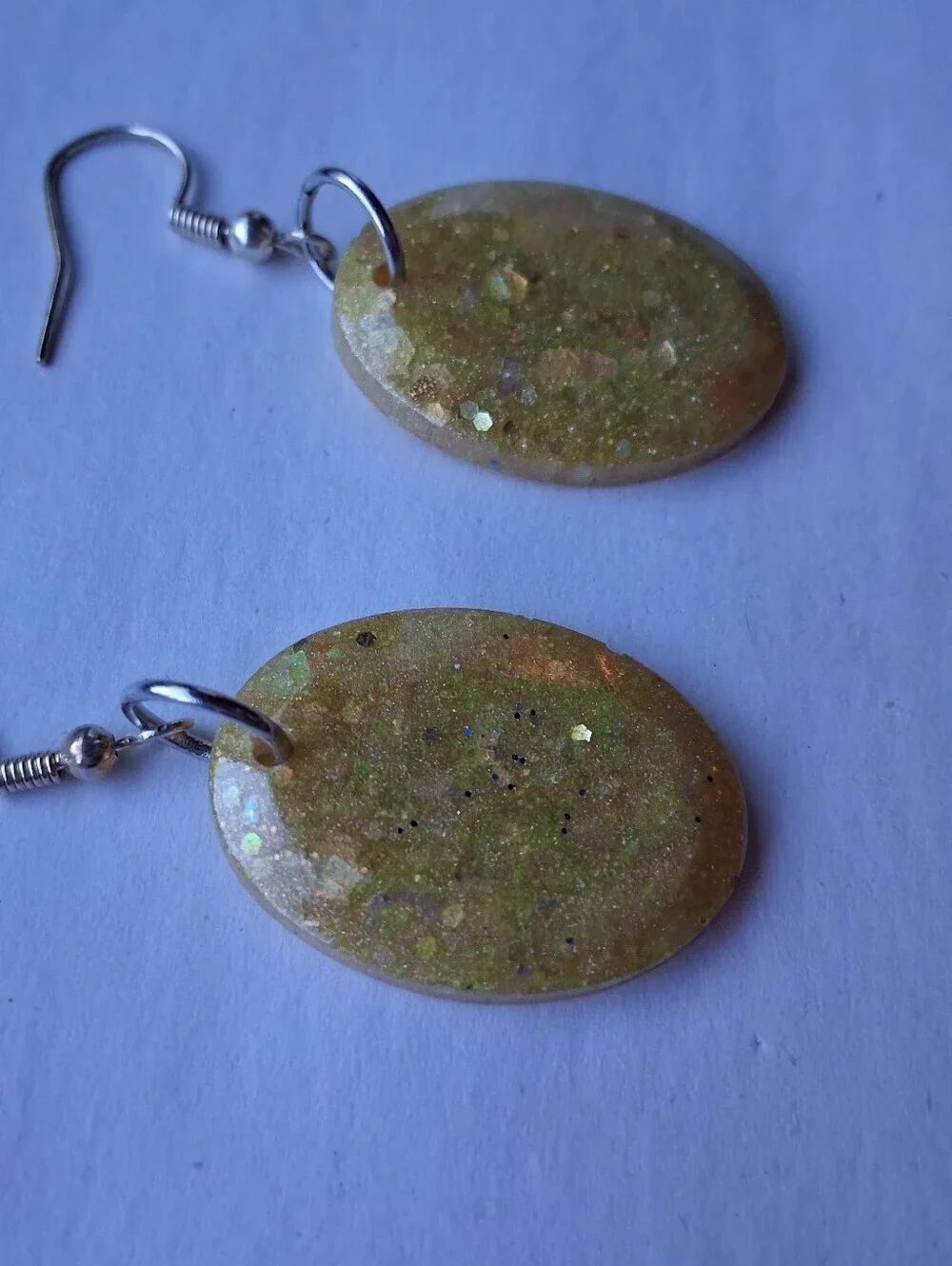 Hand Crafted Gold Glitter Oval Drop Earrings